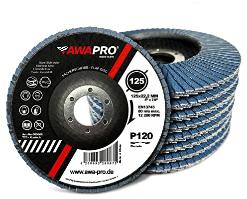 AWAPRO Fächerscheibe | Ø 125mm | Korn 40 | 20 Stück - Blau Zirkon für Metall, Stahl, Edelstahl - Schleifscheiben Lamellenscheiben Fächerschleifer