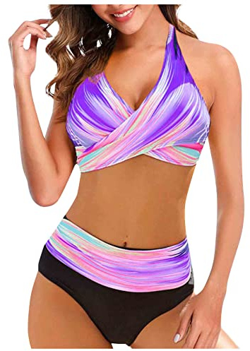 Bikini Damen Set Triangel Breites Unterbrustband Gerippte Bademode Zweiteiliger Badeanzug