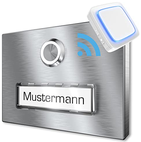 Graviers Funkklingel – Türklingel aus Edelstahl mit anpassbarem Schild, kabellos, 160x120 mm, wetterfest, einfache Wandmontage, 300 m Reichweite