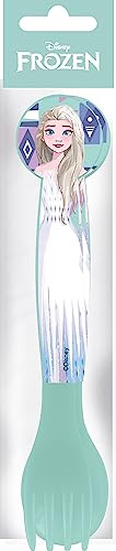Tataway Disney Set 2 posate azzurre per bambini in plastica Frozen Elsa e Anna cucchiaio e forchetta