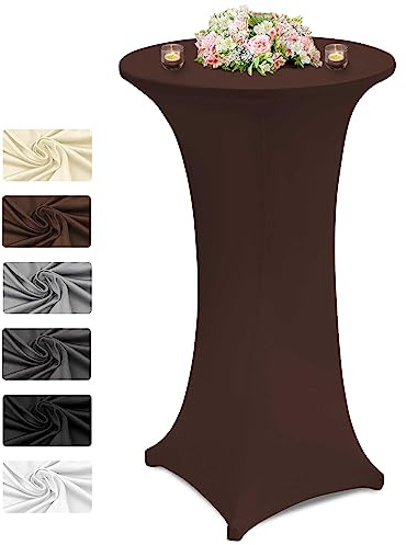 DecoHomeTextil Heimtextilmanufaktur Stretch Stehtischhusse Hussen mit 200g/m² Ø 75-85 cm, Höhe 110-120 cm, 1er Set Braun, Stehtischbezug Elastisch