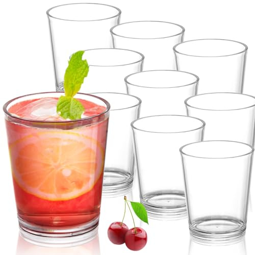 Noamus Juego de 9 vasos de plástico de 360 ml, vasos de agua acrílicos irrompibles, vasos transparentes reutilizables a prueba de roturas, juego de vasos de whisky para cocina, fiesta, cocina, té de