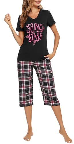 iClosam Pigiama Donna Estivo Cotone a Quadri Pigiama Donna Corto in 2 Pezzi con Pantaloni Corti e Maglietta Scollo V Pigiami Due Pezzi da Donna Comodo e Traspirante S-XXL