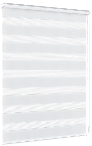 Jalousiescout Doppelrollo Klemmfix ohne Bohren & mit Bohren, 90x210cm Weiß Rollo Fensterrollo lichtdurchlässig & verdunkelnd,Sonnenschutzrollo Zebrarollo für Fenster & Türen