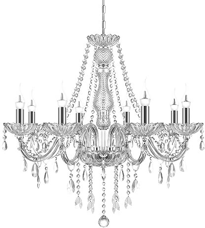 Ridgeyard Baroque Salon Lustre en Cristal,Moderne 8 Bars E14 Transparent Verre Cristal K9 Lustre Pampille Suspension Lampe de Plafond avec Chaîne Réglable pour Chambre, Salon, Salle à Manger, Hôtel
