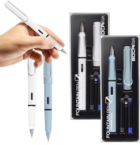 Minging Füllhalter aus robustem, 2 Füllfederhalter Set Enthält 4 Tintenpatronen Und 2 Tintennachfüllkonverter Ergonomischer Griff Füllhalter,Geeignet für Patronen mit Einer Öffnung von 3,4 mm