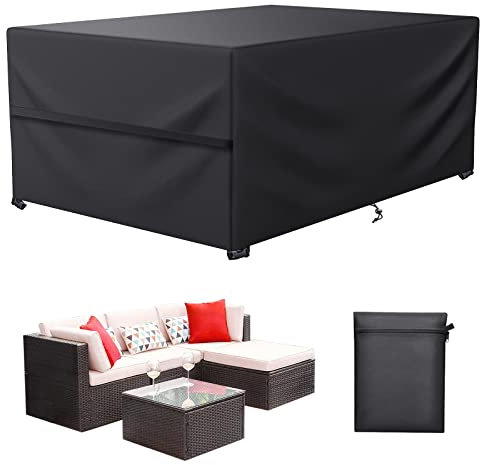 LCGOD Housse Salon de Jardin, Housse Table de Jardin 600D Oxford Tissu Protection pour Tous Les Temps, pour Ensembles de Table et de Canapé avec Corde et Boucle Verrouillage (150 x 90 x 75 cm)