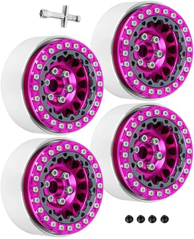 RCHuiWow RC 1.9 Beadlock Wheels for 1/10 RC Crawler TRX4 TRX6 SCX10 90046 AX103007 VS4-10 MST CFX RC4WD D90 Red cat Gen8 7,Alloy Aluminium 1.9 rc Beadlock Rims 1.9 rc Wheels,4PCS,Pink
