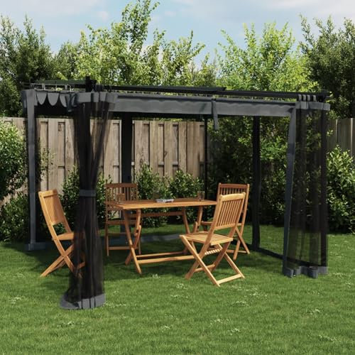 LAPOOH Pavillon mit Netzwänden Anthrazit 3x3 m Stahl, Faltpavillon, Pergola, Partyzelt, Standmarkise, Sonnenzelt, Garten Pavillion, Grillpavillon - 4003909