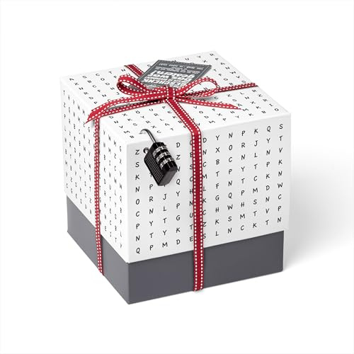 SURPRISA Rätselbox - Geldgeschenke Geburtstag, Hochzeit, Rätsel Geschenkbox | Großer Geschenkkarton für Geldgeschenk, Gutscheine und Geschenke, für alle Anlässe, Motiv: Buchstaben-Rätsel, Größe M (16 cm)