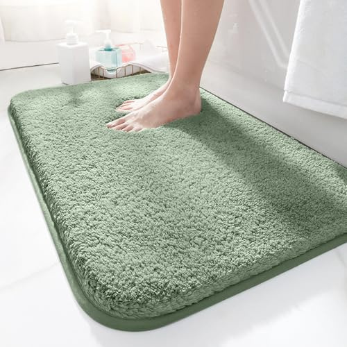 LUOJINYI Badmatta 50 x 80 cm halkfri, mjuk vattenabsorberande, lurvig mikrofibermatta för badrummet, badrumsmatta maskintvättbar för badkar, dusch och badrum (grön)