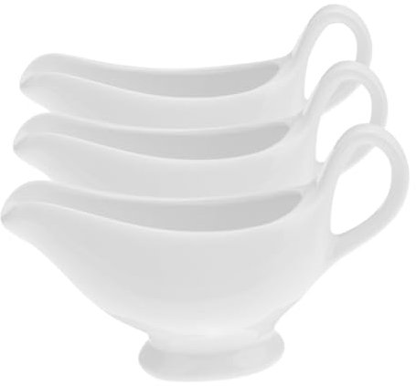 PartyKindom 3pcs Sauce Pots Porcelain Gravy Boats Handles for Sauce Condiments Salad for Dinner Party