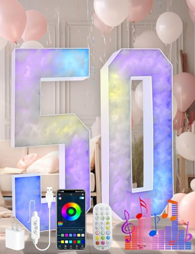 Marquee Numbers Colorful 50th-Birthday Decoration: 4FT Giant Large Light Up 50 Year Old Birthday Decorations Anniversary Backdrop for Men Women DIY Mosaic Balloon Frame décor
