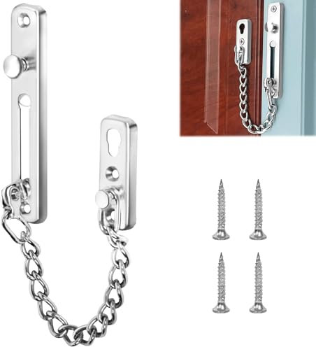 Door Chain Lock, Stainless Steel Internal Door Chain, Security Door Chains for Front Door, Safety Chain Lock for Front Door with 4 Screws for Front Door, Security for Home, Hotel