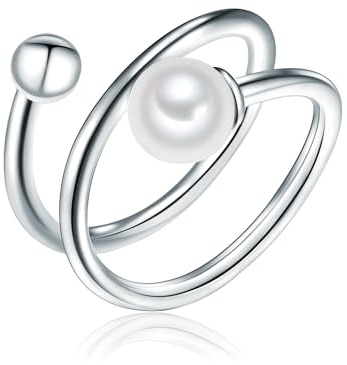 Lulu & Jane Damen Ring 925/- Sterling Silber | rhodiniert, Perlenring, Süßwasser-Zuchtperle, ca. 6,5 - 7,0 mm, weiß, rund