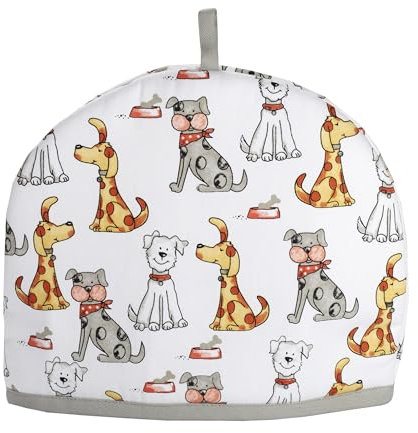 SPOTTED DOG GIFT COMPANY Tea Cosy, Cotton Teapot Warmer with Cute Dogs Design, Insulated Cover for Small Medium or Large Tea Pots 27cm x 33cm