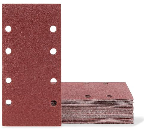 wadafen Papier de Verre pour Ponceuse Vibrante, 40 Feuilles Papier a Poncer 93x185 mm Papier Abrasif Poncage 8 Trous Crochets et Boucles Grain 40/60/80/120/240 pour Bois Ponceuse Orbitales