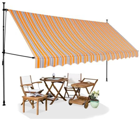 Manuell einziehbare Markise für den Außenbereich, mit Kurbel, ohne Bohren, UV- und wasserabweisend, höhenverstellbar, anpassbar, 200 cm breit, Farbe: A