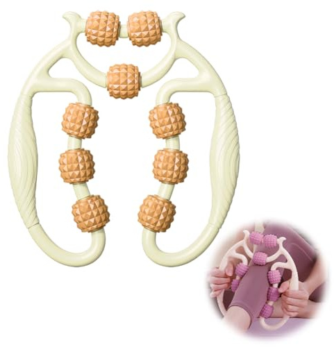 RANJIMA Massageroller Beine, Manuell Faszienrolle Bein Massage Roller mit Griff & 9 Rädern, Cellulite Massagegerät zur Entspannung für Oberschenkel, Glutee, Nacken, Fuß, Bauch und Armmassage (Orange)