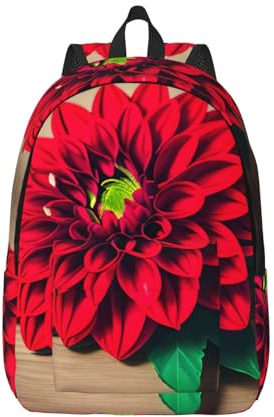 Sac à dos rétro pour ordinateur portable avec motif floral rouge et motif dahlia en bois pour femme, travail, affaires, sac d'infirmière, sac à livres universitaire, noir, Small