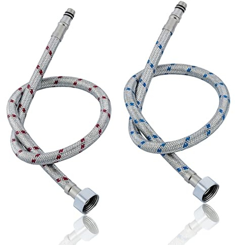 2 PCS 60cm x G3/8 x M10 Tuyaux de Raccordement Flexibles Robinets Cuisine, Tuyau Tressé en Acier Inoxydable 304, Eau Chaude et Froide, Antirouille, Haute Pression, Cuisine et Salle de Bain