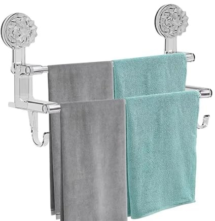 Toalleros de Baño Sin Taladro Barra de toalla con ventosa, barra de toalla adhesiva, estante de toalla de succión, barra de toalla adhesiva, estante de toalla de succión, barra de alfombra de ducha ex