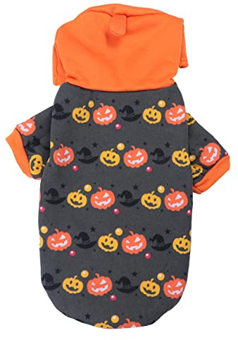 ibasenice Halloween Haustierkostüm Kürbis Hoodie Warmes Plüsch Kostüm Hundebekleidung Lustige Party Cosplay Kleidung für Kleine Welpen