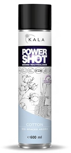 KALA - Geruchsneutralisierer für Räume POWER SHOT, Geruchsentferner für Große Flächen ca. 200 m3, Lufterfrischer mit Aktiver Neutralisator für alle Räume - Duft Cotton, 600 ml