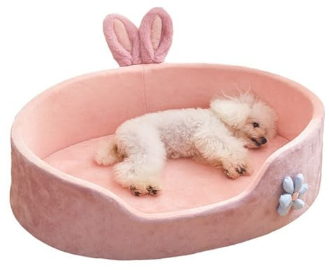 Liten hundsäng, rosa kaninblommor husdjurssängar avtagbar tvättbar hundsovsäng mjuk bekväm varm kattbädd för katt teddy bichon små hundar