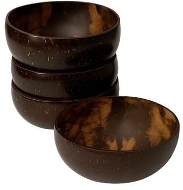 VIE Cuenco de coco, grande, 13-15 cm de diámetro, juego de 4