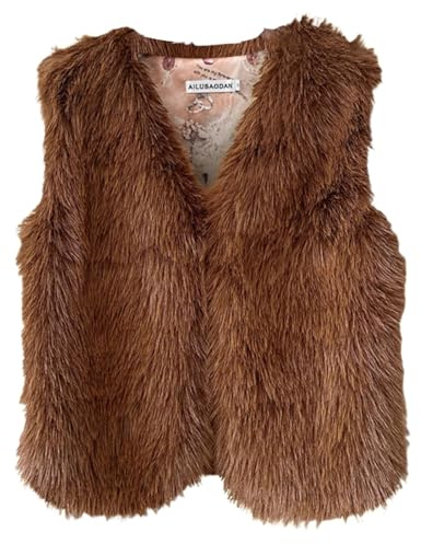 YueYue Weste Damen Winter Warm Faux Pelz Mantel Kurz Jacke Fellweste Frauen Pelzweste Fell Kunstfell Weste Weich Bequem Leicht Ärmellos Winterjacke Parka Fell Mäntel Tops V-Ausschnitt Plüschweste