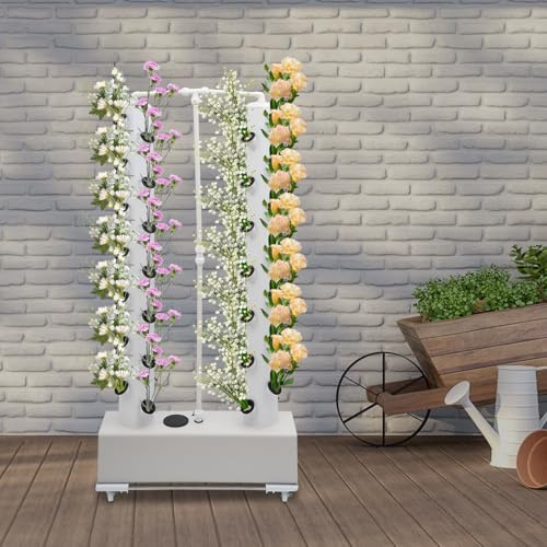 Mqwdxzfes Hydroponics Kit de culture hydroponique, 56 trous, tour de jardin verticale avec 4 roues, pompe à eau et minuterie, kit de culture hydroponique pour l'intérieur et l'extérieur, système de
