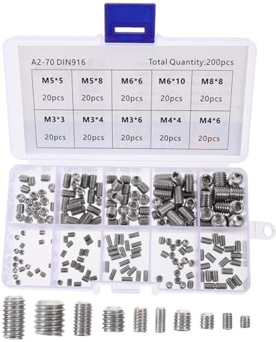 WEKADRIN Stainless Steel Headless Grub Screw Assortment Kit Hex Socket Threaded Fasteners for Faucet Light Fixture Door Handle Repairs