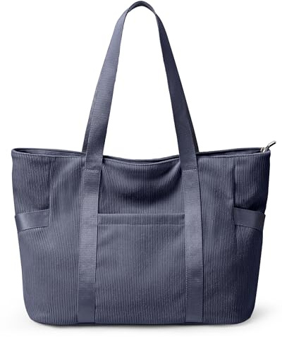 KALIDI Groß Shopper Tasche Damen mit Laptopfach Arbeitstasche Schule Büro | Mehreren Taschen Cord Reißverschluss Wasserdicht Fächern Leicht 15.6 Zoll Laptop Arbeitstasche Laptoptasche Business Uni Work