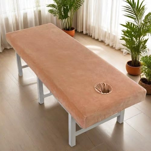 Surwin Massageliege Bezug mit Loch, Spannbezug für Massageliege Frottee mit Loch Bettwäsche Waschbar mit Elastischer Kordelkante für Schönheits und Gesichtssalon (MR20 Braun,70 * 180cm)