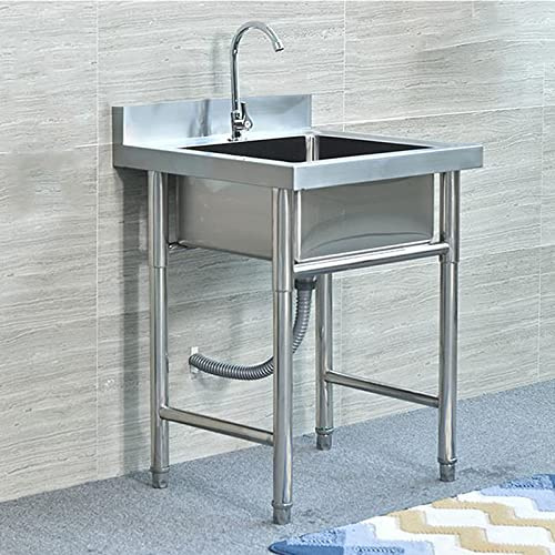 Fregadero de Acero Inoxidable Independiente con Grifo, Fregadero de Cocina de preparación y Servicio para Garaje, Restaurante, lavadero y Exterior.