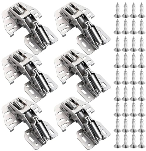 6 Pièces Charniere Porte Placard Charnières sans Perforation à Amortisseur Hydraulique avec 36 Vis Incluses pour Armoire Placard Bibliothèque Garde Robe et Camping Car