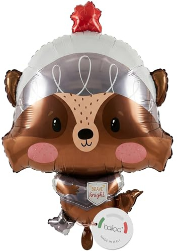 balloa folieballong XXL riddare tvättbjörn, heliumballong djurmotiv, luftballong riddarmotiv för fest, barnfödelsedag, present till riddarfödelsedag, festdekoration riddarballong för barnfest, 63 cm