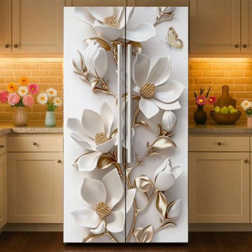 GOMAKERER 2 involucri rimovibili per frigorifero, motivo orchidea falena in rilievo, autoadesivi, per frigorifero, porte, congelatori, pannelli adesivi per cucina, bar, 41,5 x 200 cm