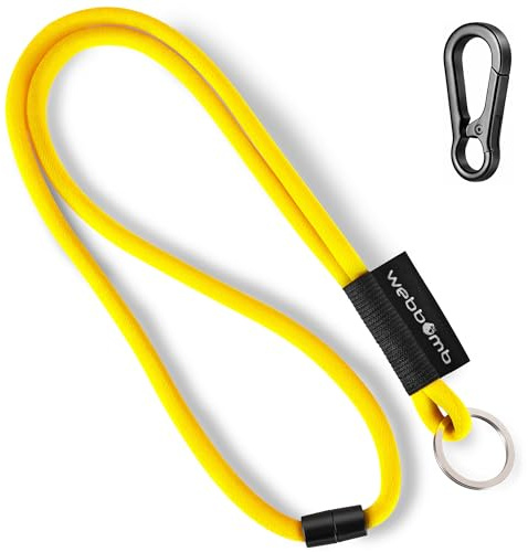 webbomb Tubular Lanyard nyckelband – rund mjuk lång med karbinhake säkerhetslås och nyckelring som nyckelring nyckelring nyckelring för id-ID mobiltelefon nyckel, Gul + karbinhake, L