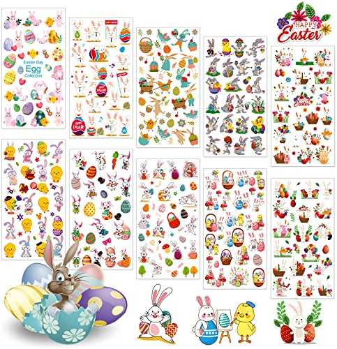 Ostern Stickers, 10 Sheets Ostereier Aufkleber, Ostern Geschenke Kinder, Osterhasen, Easter Basteln Kinder, Osterdekorationen