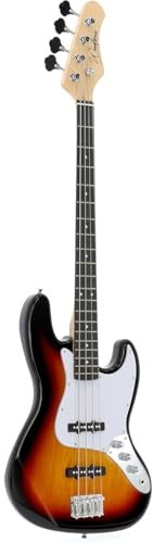 Woodbrass JB100 Sunburst E-Bass – vielseitige Bassgitarre ideal für Anfänger, JB-Form, amerikanische Linde, Ahorn, Griffbrett, Rock-Stil, Pop, Funk, Country, Hardware, Metall