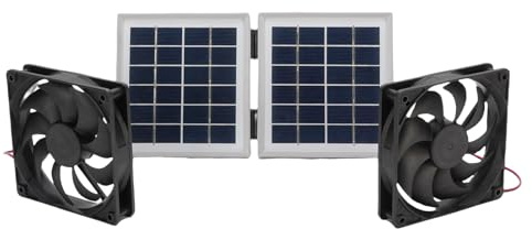 Fockety Kit de Ventilateur D'extraction Solaire, Ventilateur à énergie Solaire avec Panneau Pliable de 10 W, Ventilation de Refroidissement pour Poulaillers, Serres, Hangars (White)