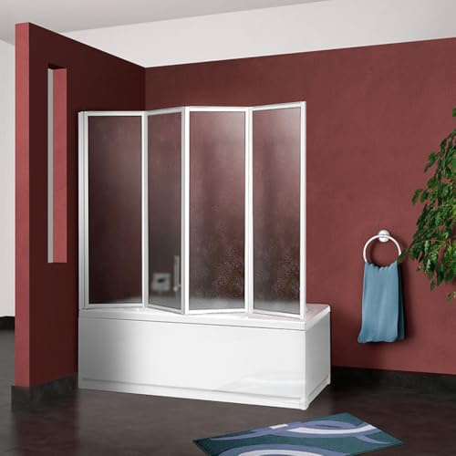 Made in Italy Parete vasca sopravasca pieghevole cm.64+cm.133, profili alluminio con pannelli acrilici, reversibile a 4 ante