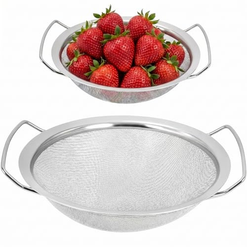 2 Stück Küchensieb Edelstahl, Feines Sieb Küchen Sieb Feinmaschiger Seiher mit Griff, Nudelsieb Feinsieb Abtropfsieb für Nudeln Obst Reis Gemüse Gesund, Spülmaschinenfest, Ø 20cm Ø 16cm