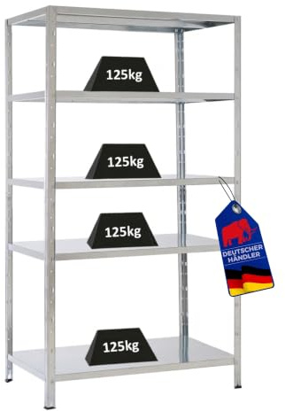 PROREGAL Schwerlastregal Ares mit Metallböden HxBxT 180x100x60cm 5 Ebenen Fachlast 125 kg Verzinkt, Metall, Metallregal, Küchenregal, Kellerregal, Steckregal, Garagenregal, Lagerregal