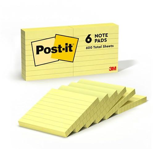 Post-it Notes, 3x3 in, 6 Pads, America's #1 Favorite Sticky Notes, Canary Yellow, Clean Removal, Recyclable (630-6PK)