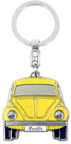 BRISA VW Collection - Porte-clés en métal émaillé Volkswagen avec anneau, accessoire de porte-clés au design Coccinelle/Beetle (Avant/Jaune)