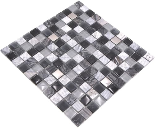 Mosaik Fliese Transluzent grau schwarz Glasmosaik Crystal Stein EP grau schwarz silber für WAND KÜCHE FLIESENSPIEGEL THEKENVERKLEIDUNG Mosaikmatte Mosaikplatte