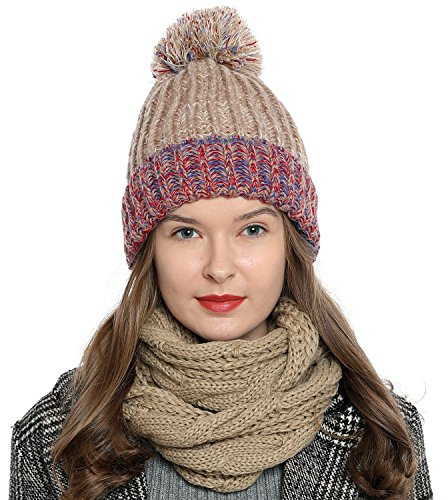 DonDon Bufanda mujer Bufanda invierno Bufanda de lana Braga cuello diseño de punto - Marrón claro